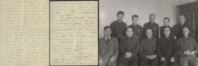 Ліст М.Лынькова і К.Крапівы да П.Глебкі. [1942]. М.Танк, П.Глебка, М.Лынькоў, А.Куляшоў, І.Былінскі, П.Панамарэнка, К.Крапіва, Н.Наталевіч, Ц.Гарбуноў, [?]. 1942